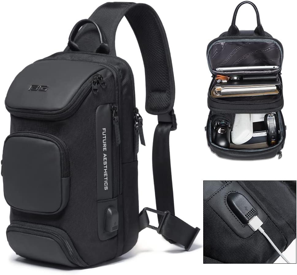 imageBANGE Anti theft Sling Backpack with Lock Mens Sling Bag for Men Shoulder Crossbody Backpack with USB Charging Port for Men and WomenBlack
