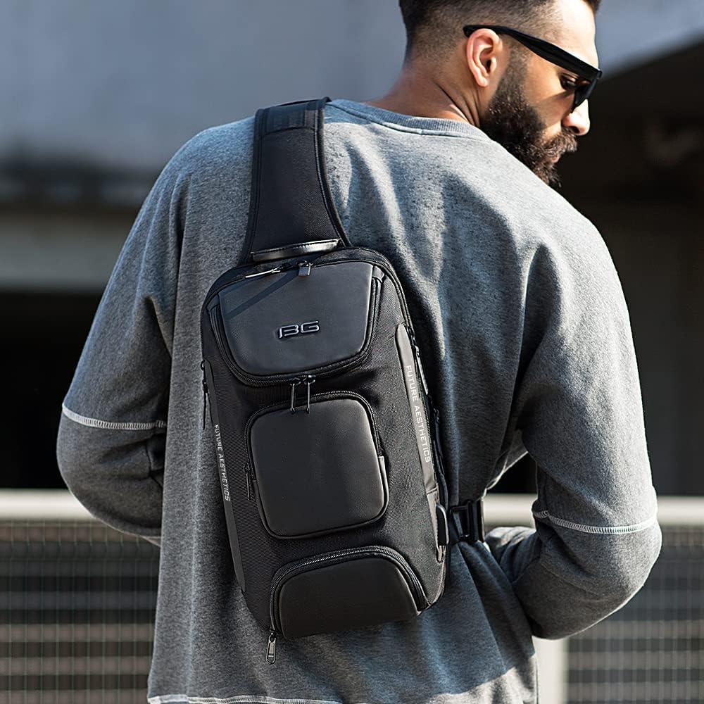 imageBANGE Anti theft Sling Backpack with Lock Mens Sling Bag for Men Shoulder Crossbody Backpack with USB Charging Port for Men and WomenBlack