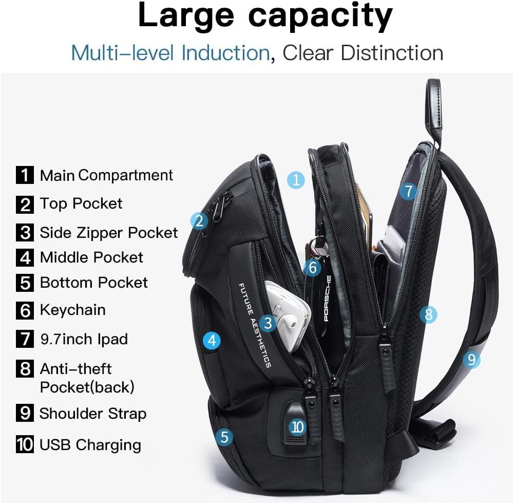 imageBANGE Anti theft Sling Backpack with Lock Mens Sling Bag for Men Shoulder Crossbody Backpack with USB Charging Port for Men and WomenBlack