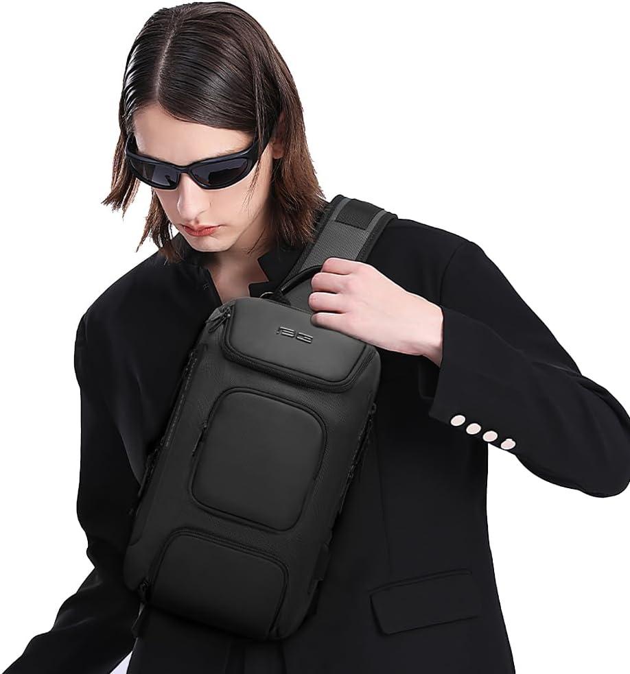 imageBANGE Anti theft Sling Backpack with Lock Mens Sling Bag for Men Shoulder Crossbody Backpack with USB Charging Port for Men and WomenBlack