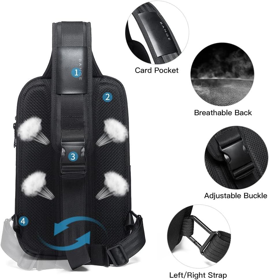 imageBANGE Anti theft Sling Backpack with Lock Mens Sling Bag for Men Shoulder Crossbody Backpack with USB Charging Port for Men and WomenBlack