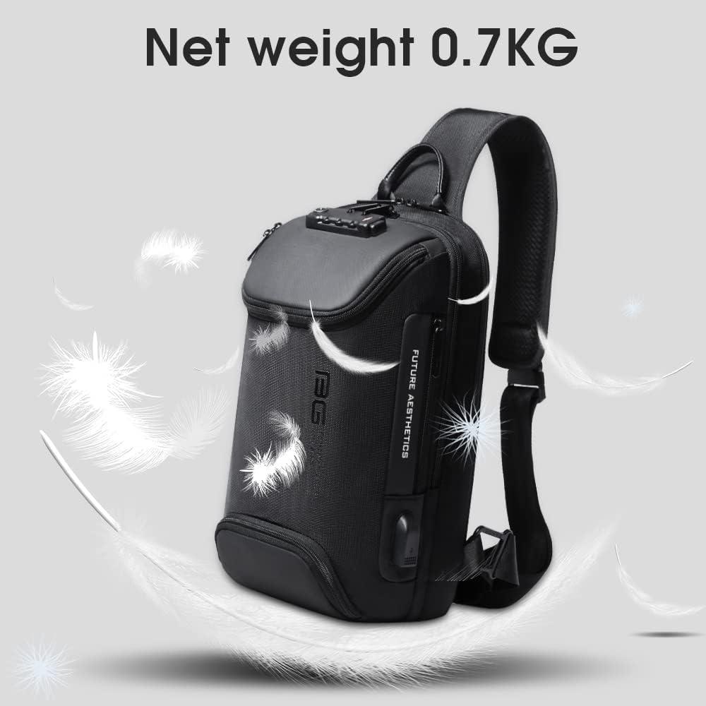 imageBANGE Anti theft Sling Backpack with Lock Mens Sling Bag for Men Shoulder Crossbody Backpack with USB Charging Port for Men and WomenBlack With Lock