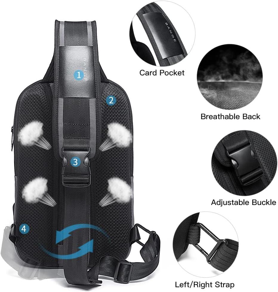 imageBANGE Anti theft Sling Backpack with Lock Mens Sling Bag for Men Shoulder Crossbody Backpack with USB Charging Port for Men and WomenGrey