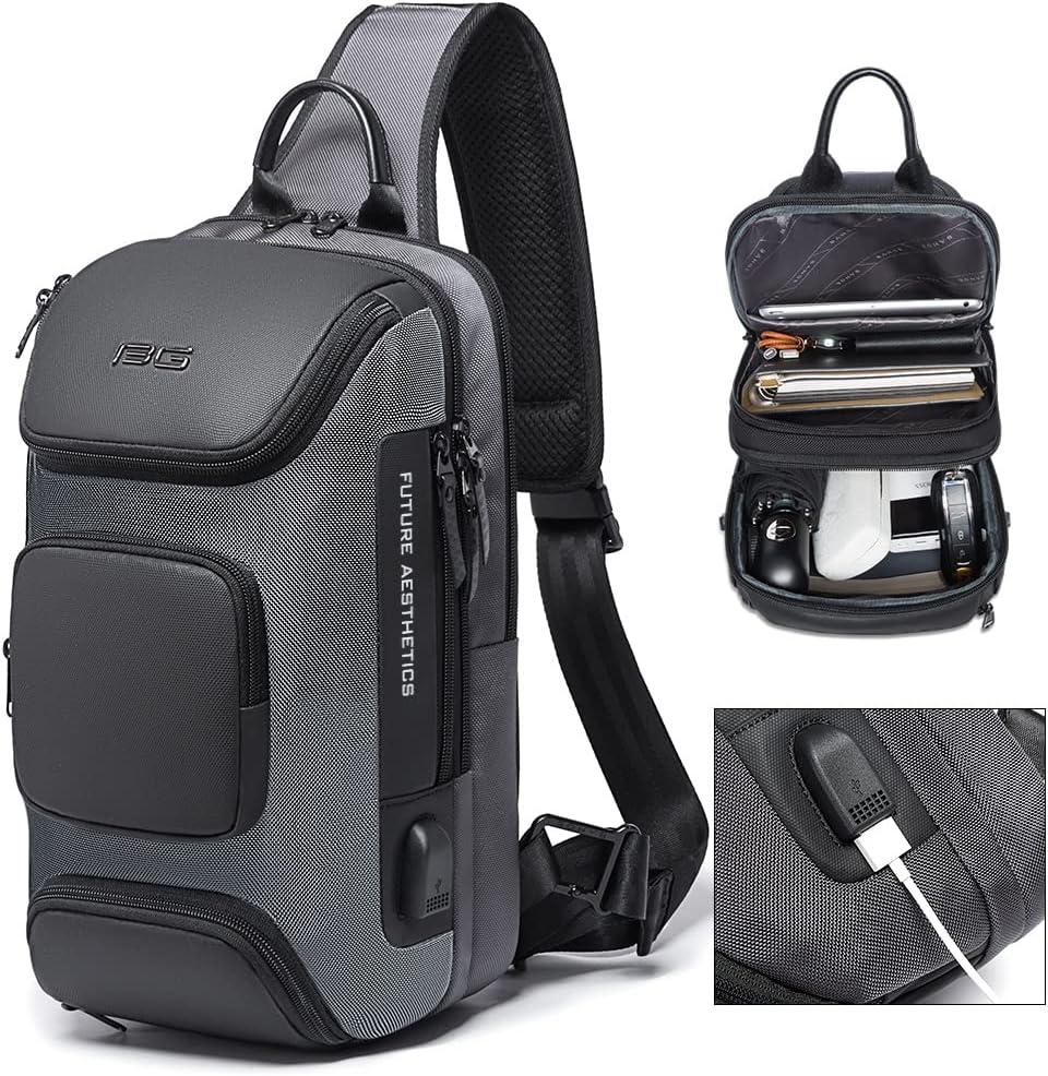 imageBANGE Anti theft Sling Backpack with Lock Mens Sling Bag for Men Shoulder Crossbody Backpack with USB Charging Port for Men and WomenGrey