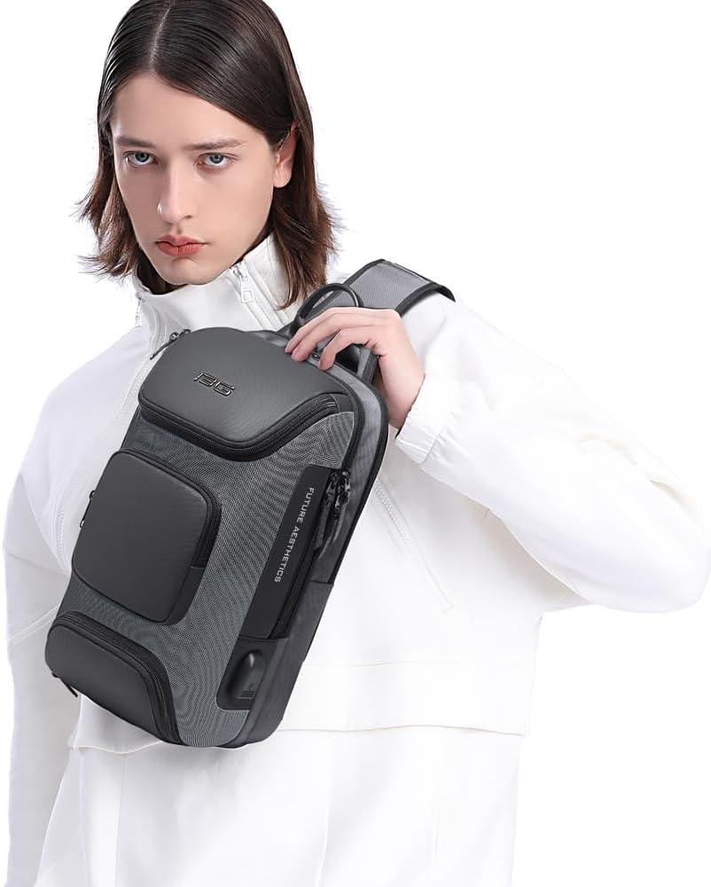 imageBANGE Anti theft Sling Backpack with Lock Mens Sling Bag for Men Shoulder Crossbody Backpack with USB Charging Port for Men and WomenGrey