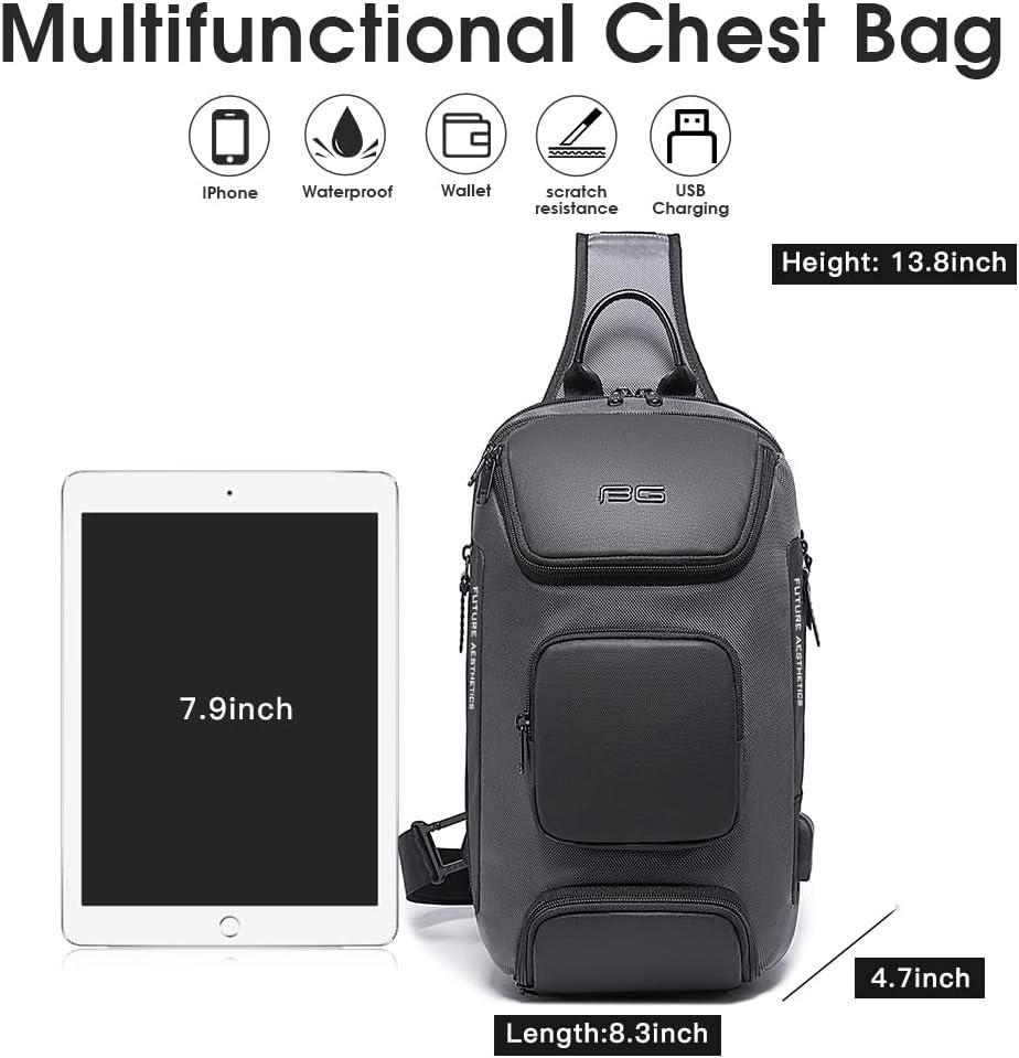 imageBANGE Anti theft Sling Backpack with Lock Mens Sling Bag for Men Shoulder Crossbody Backpack with USB Charging Port for Men and WomenGrey