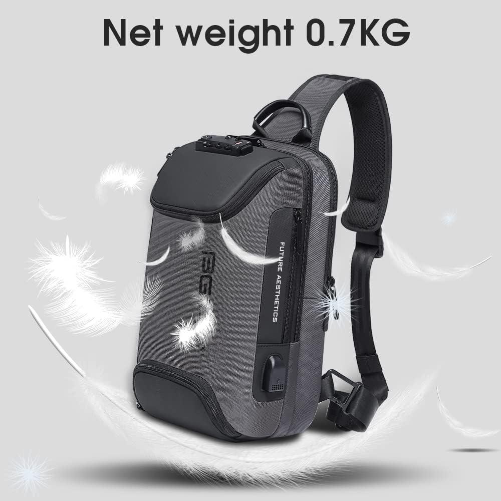 imageBANGE Anti theft Sling Backpack with Lock Mens Sling Bag for Men Shoulder Crossbody Backpack with USB Charging Port for Men and WomenGrey With Lock