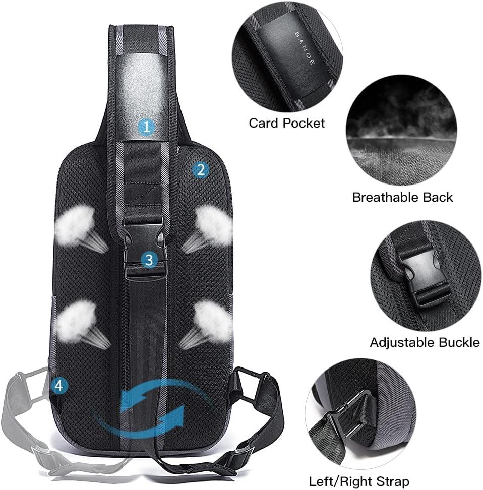 imageBANGE Anti theft Sling Backpack with Lock Mens Sling Bag for Men Shoulder Crossbody Backpack with USB Charging Port for Men and WomenGrey With Lock