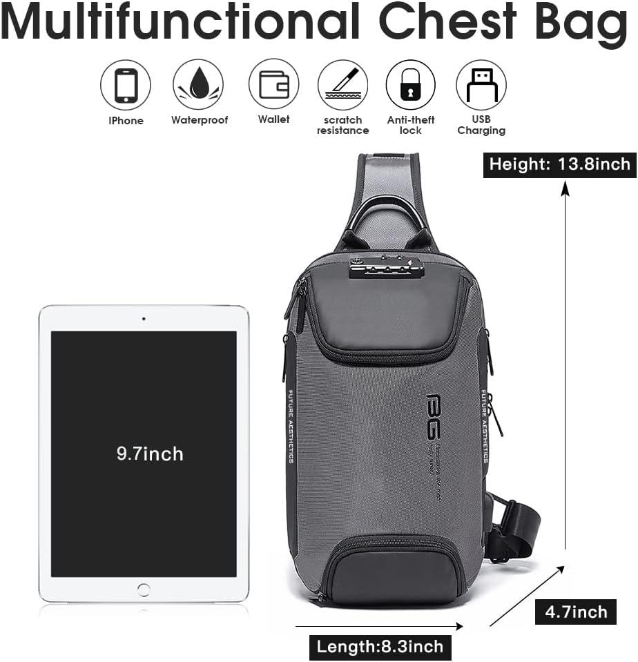 imageBANGE Anti theft Sling Backpack with Lock Mens Sling Bag for Men Shoulder Crossbody Backpack with USB Charging Port for Men and WomenGrey With Lock