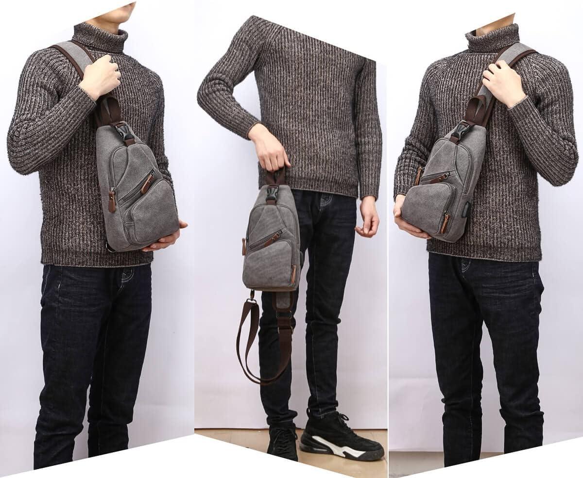 imageCanvas Sling Bag Crossbody Backpack Shoulder Casual Rucksack for Men Women Outdoor Cycling Hiking Travel Fishing BlackCoffee