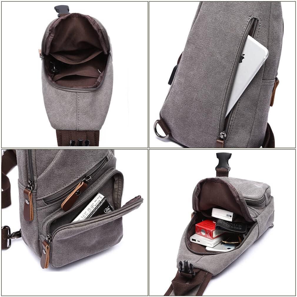 imageCanvas Sling Bag Crossbody Backpack Shoulder Casual Rucksack for Men Women Outdoor Cycling Hiking Travel Fishing BlackCoffee