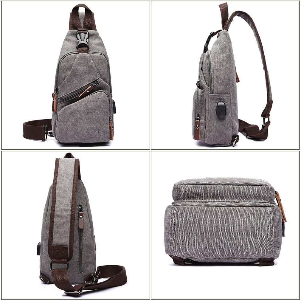 imageCanvas Sling Bag Crossbody Backpack Shoulder Casual Rucksack for Men Women Outdoor Cycling Hiking Travel Fishing BlackGrey