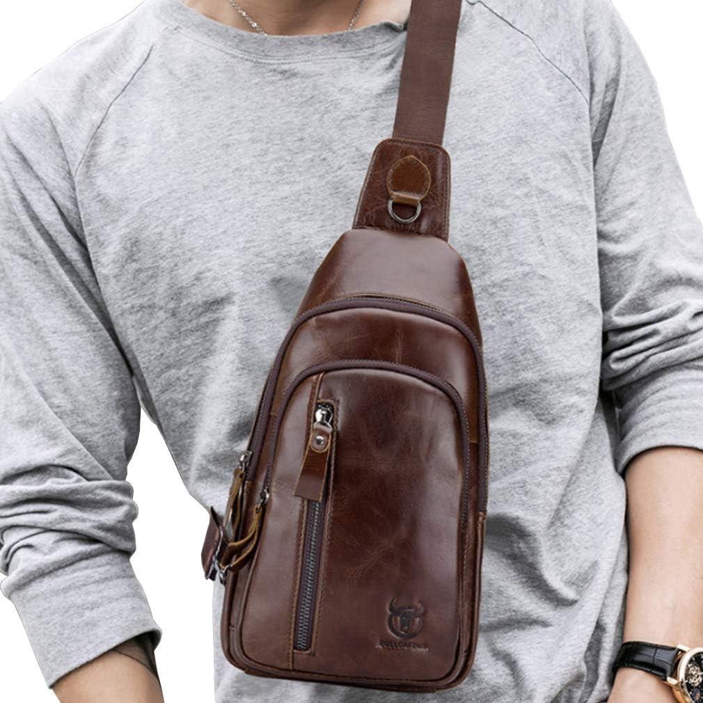 imageLeather Sling Bag Backpack for Men Women Crossbody Shoulder Chest Day Pack Outdoor Travel Camping Tactical Daypack06brown