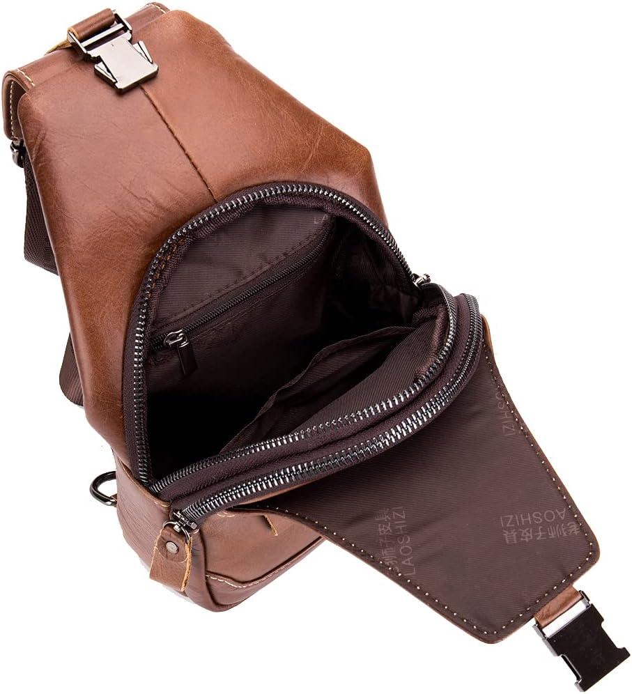 imageLeather Sling Bag Backpack for Men Women Crossbody Shoulder Chest Day Pack Outdoor Travel Camping Tactical Daypack10brown