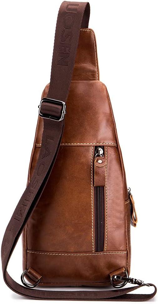 imageLeather Sling Bag Backpack for Men Women Crossbody Shoulder Chest Day Pack Outdoor Travel Camping Tactical Daypack10brown