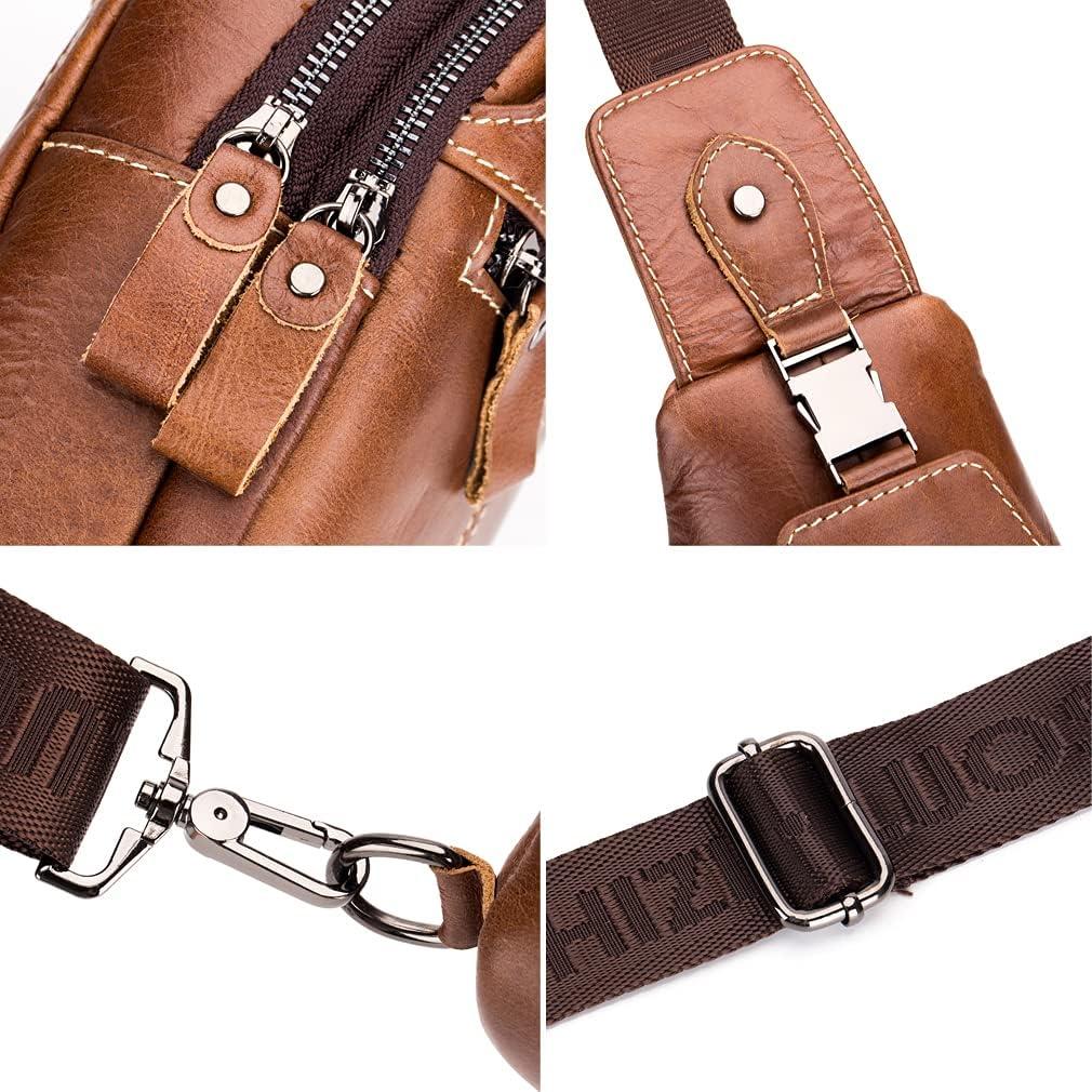 imageLeather Sling Bag Backpack for Men Women Crossbody Shoulder Chest Day Pack Outdoor Travel Camping Tactical Daypack10brown