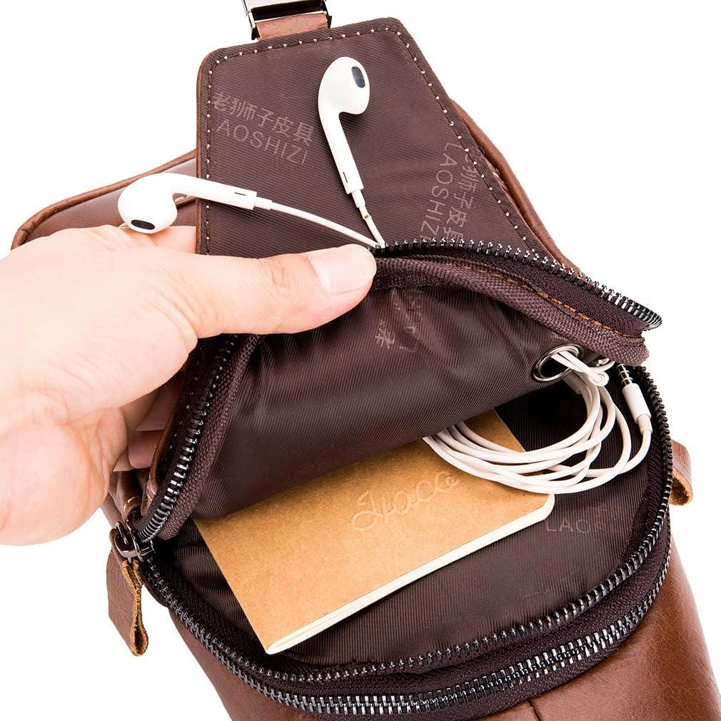 imageLeather Sling Bag Backpack for Men Women Crossbody Shoulder Chest Day Pack Outdoor Travel Camping Tactical Daypack10brown