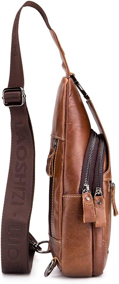 imageLeather Sling Bag Backpack for Men Women Crossbody Shoulder Chest Day Pack Outdoor Travel Camping Tactical Daypack10brown