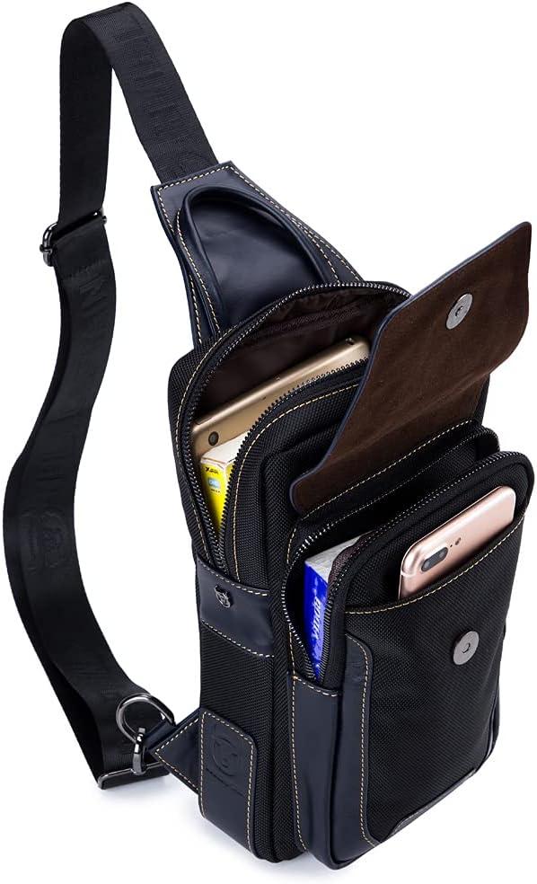 imageLeather Sling Bag Backpack for Men Women Crossbody Shoulder Chest Day Pack Outdoor Travel Camping Tactical Daypack17black Navy