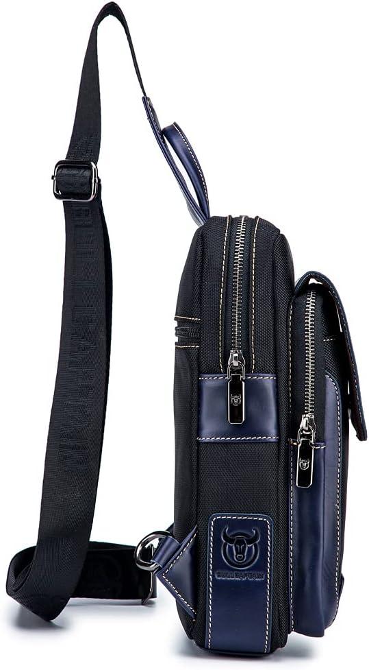 imageLeather Sling Bag Backpack for Men Women Crossbody Shoulder Chest Day Pack Outdoor Travel Camping Tactical Daypack17black Navy
