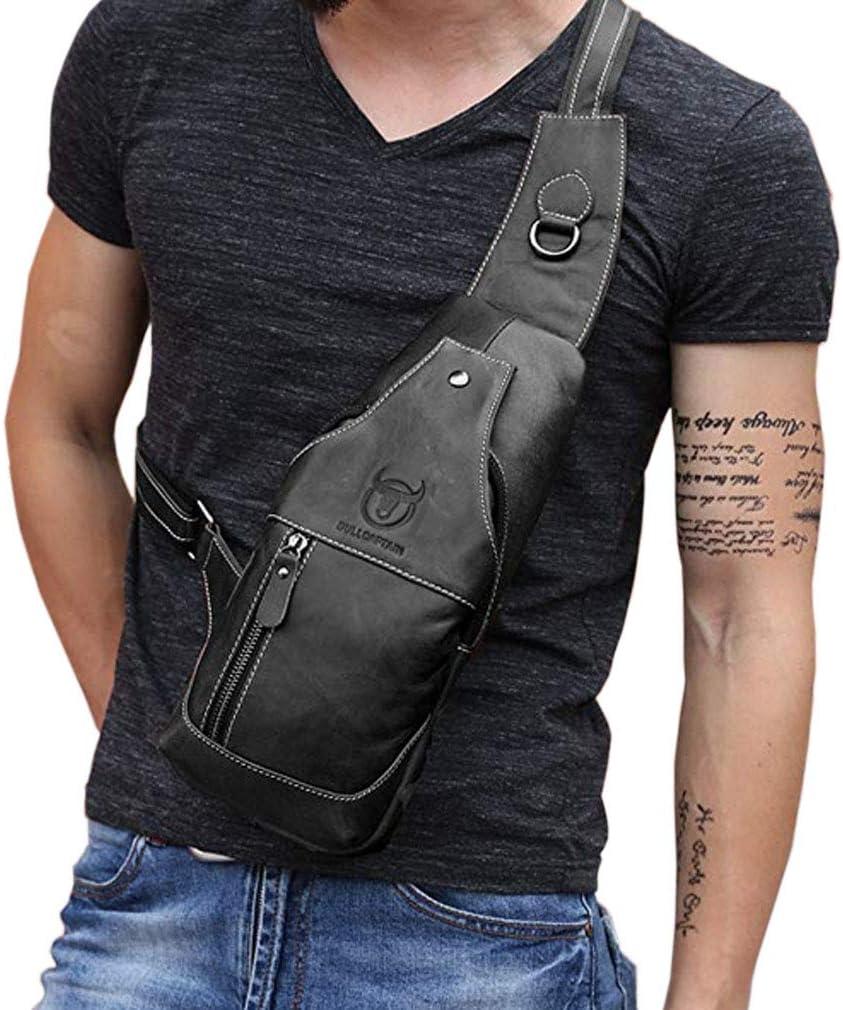 imageLeather Sling Bag Backpack for Men Women Crossbody Shoulder Chest Day Pack Outdoor Travel Camping Tactical Daypack18black