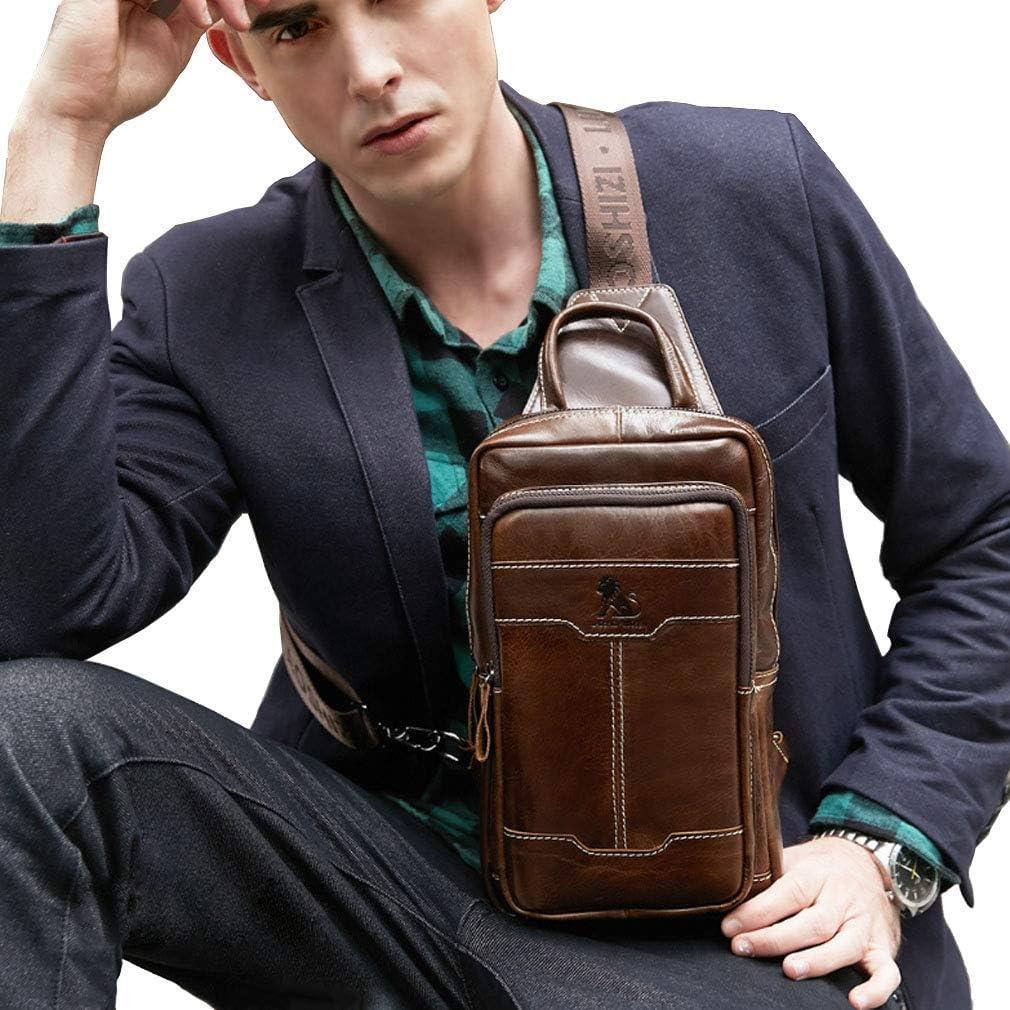 imageLeather Sling Bag Backpack for Men Women Crossbody Shoulder Chest Day Pack Outdoor Travel Camping Tactical Daypack19brown