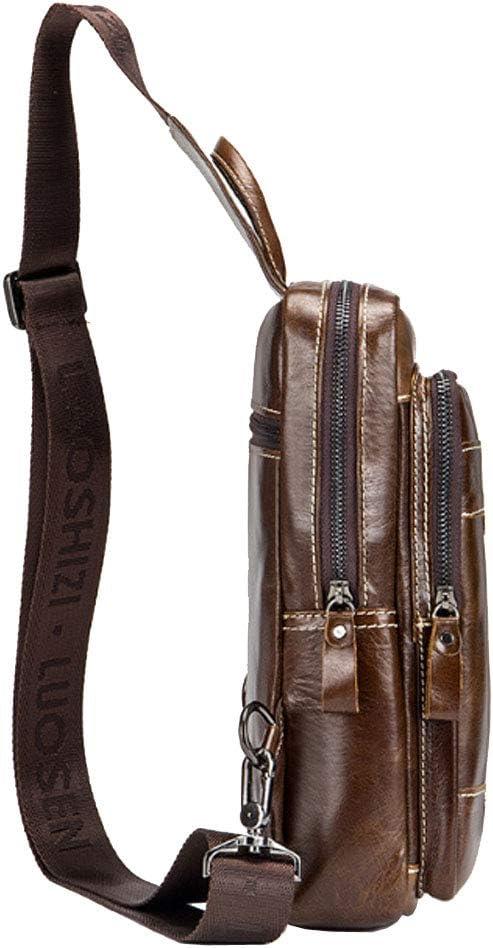 imageLeather Sling Bag Backpack for Men Women Crossbody Shoulder Chest Day Pack Outdoor Travel Camping Tactical Daypack19brown