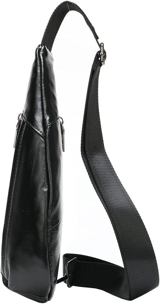 imageLeather Sling Bag Backpack for Men Women Crossbody Shoulder Chest Day Pack Outdoor Travel Camping Tactical Daypack25black
