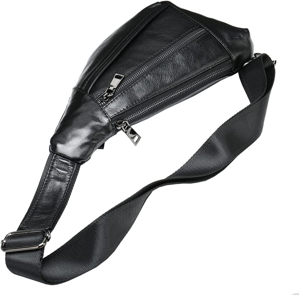 imageLeather Sling Bag Backpack for Men Women Crossbody Shoulder Chest Day Pack Outdoor Travel Camping Tactical Daypack25black