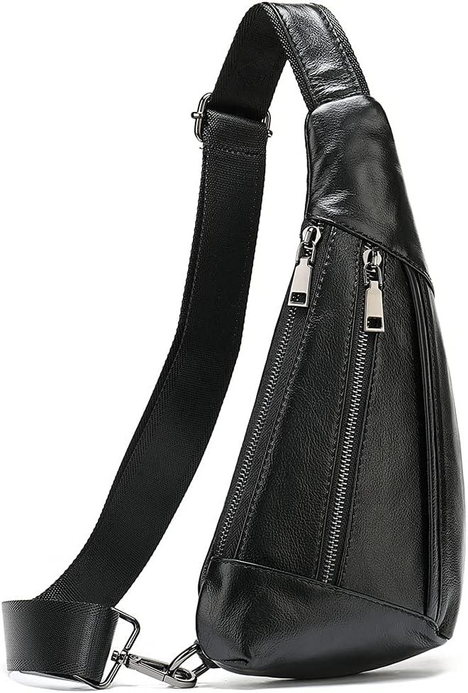 imageLeather Sling Bag Backpack for Men Women Crossbody Shoulder Chest Day Pack Outdoor Travel Camping Tactical Daypack25black