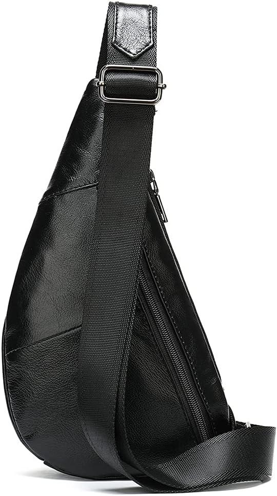 imageLeather Sling Bag Backpack for Men Women Crossbody Shoulder Chest Day Pack Outdoor Travel Camping Tactical Daypack25black