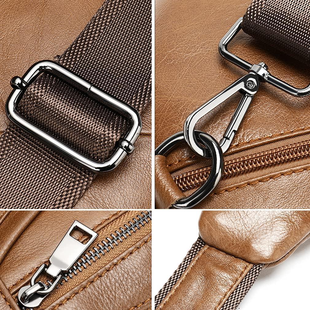 imageLeather Sling Bag Backpack for Men Women Crossbody Shoulder Chest Day Pack Outdoor Travel Camping Tactical Daypack26brown