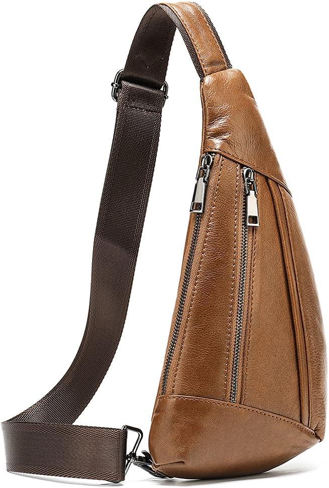 imageLeather Sling Bag Backpack for Men Women Crossbody Shoulder Chest Day Pack Outdoor Travel Camping Tactical Daypack26brown