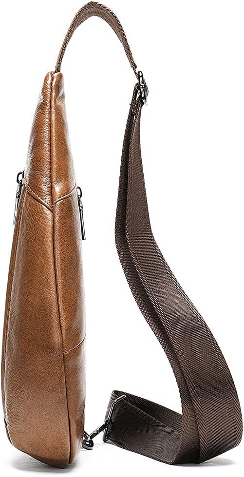 imageLeather Sling Bag Backpack for Men Women Crossbody Shoulder Chest Day Pack Outdoor Travel Camping Tactical Daypack26brown