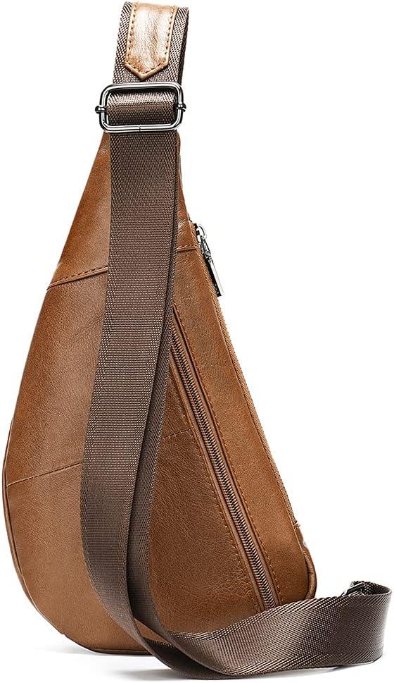 imageLeather Sling Bag Backpack for Men Women Crossbody Shoulder Chest Day Pack Outdoor Travel Camping Tactical Daypack26brown
