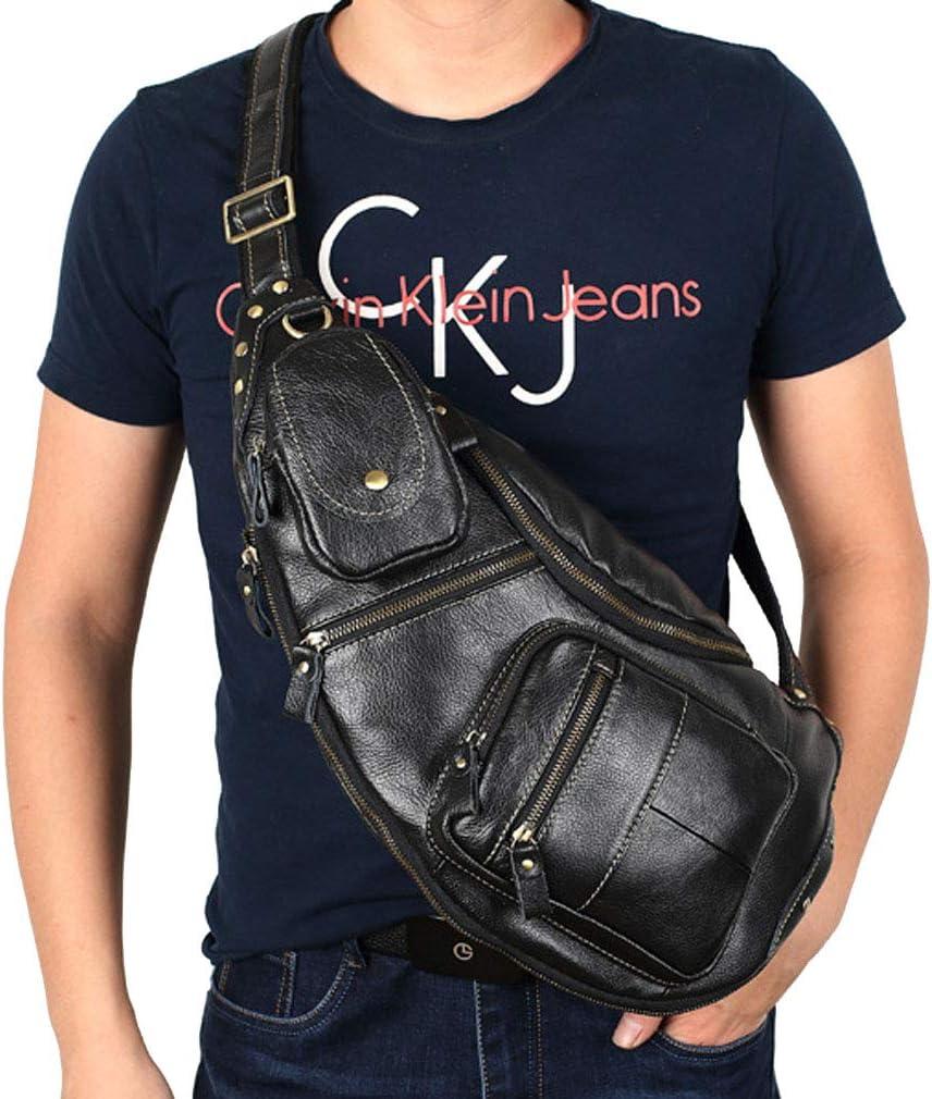 imageLeather Sling Bag Backpack for Men Women Crossbody Shoulder Chest Day Pack Outdoor Travel Camping Tactical Daypack28black