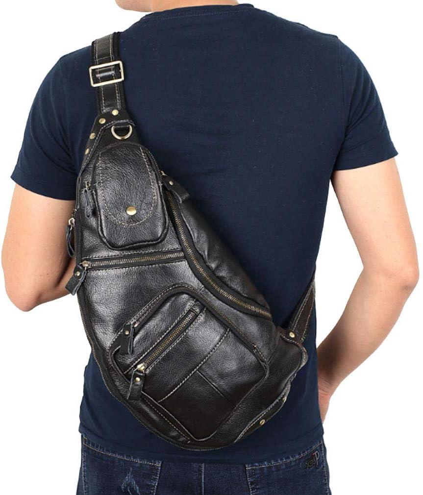 imageLeather Sling Bag Backpack for Men Women Crossbody Shoulder Chest Day Pack Outdoor Travel Camping Tactical Daypack28black