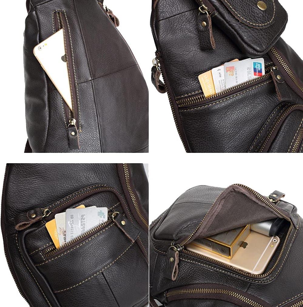 imageLeather Sling Bag Backpack for Men Women Crossbody Shoulder Chest Day Pack Outdoor Travel Camping Tactical Daypack28black