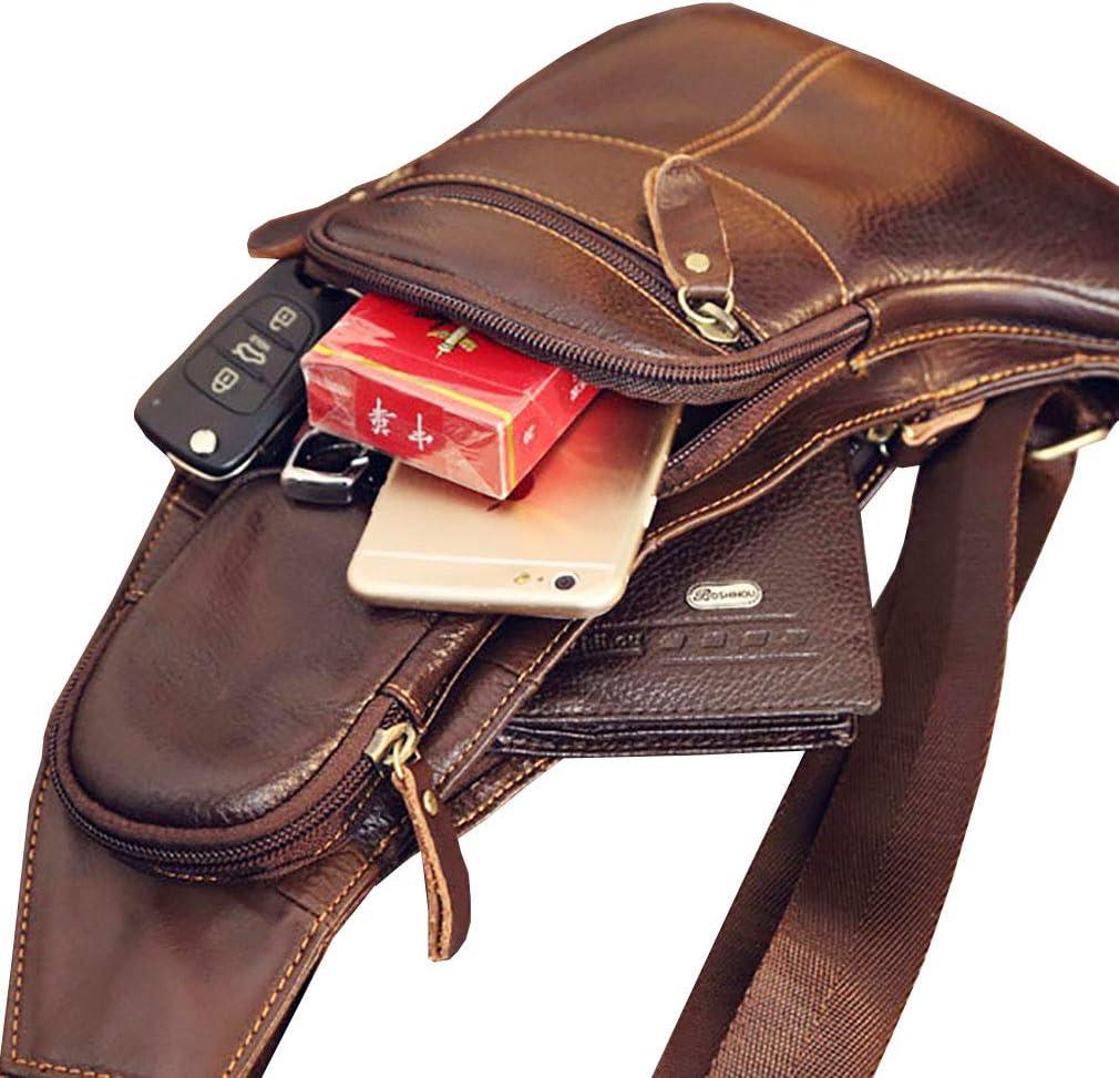 imageLeather Sling Bag Backpack for Men Women Crossbody Shoulder Chest Day Pack Outdoor Travel Camping Tactical DaypackCoffee