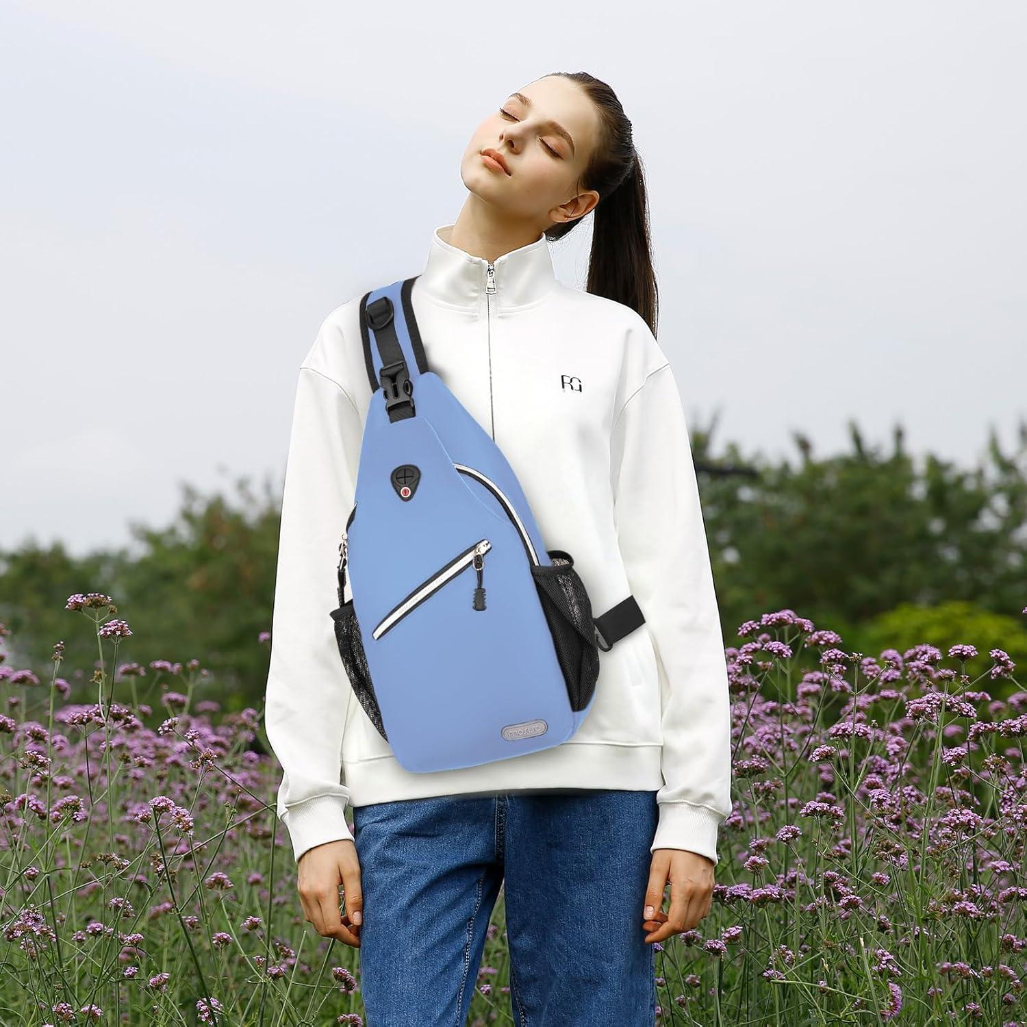 imageMOSISO Sling Backpack Multipurpose Crossbody Shoulder Bag Travel Hiking DaypackAiry Blue