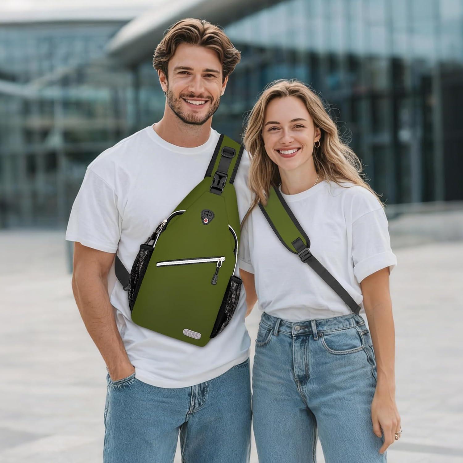 imageMOSISO Sling Backpack Multipurpose Crossbody Shoulder Bag Travel Hiking DaypackArmy Green