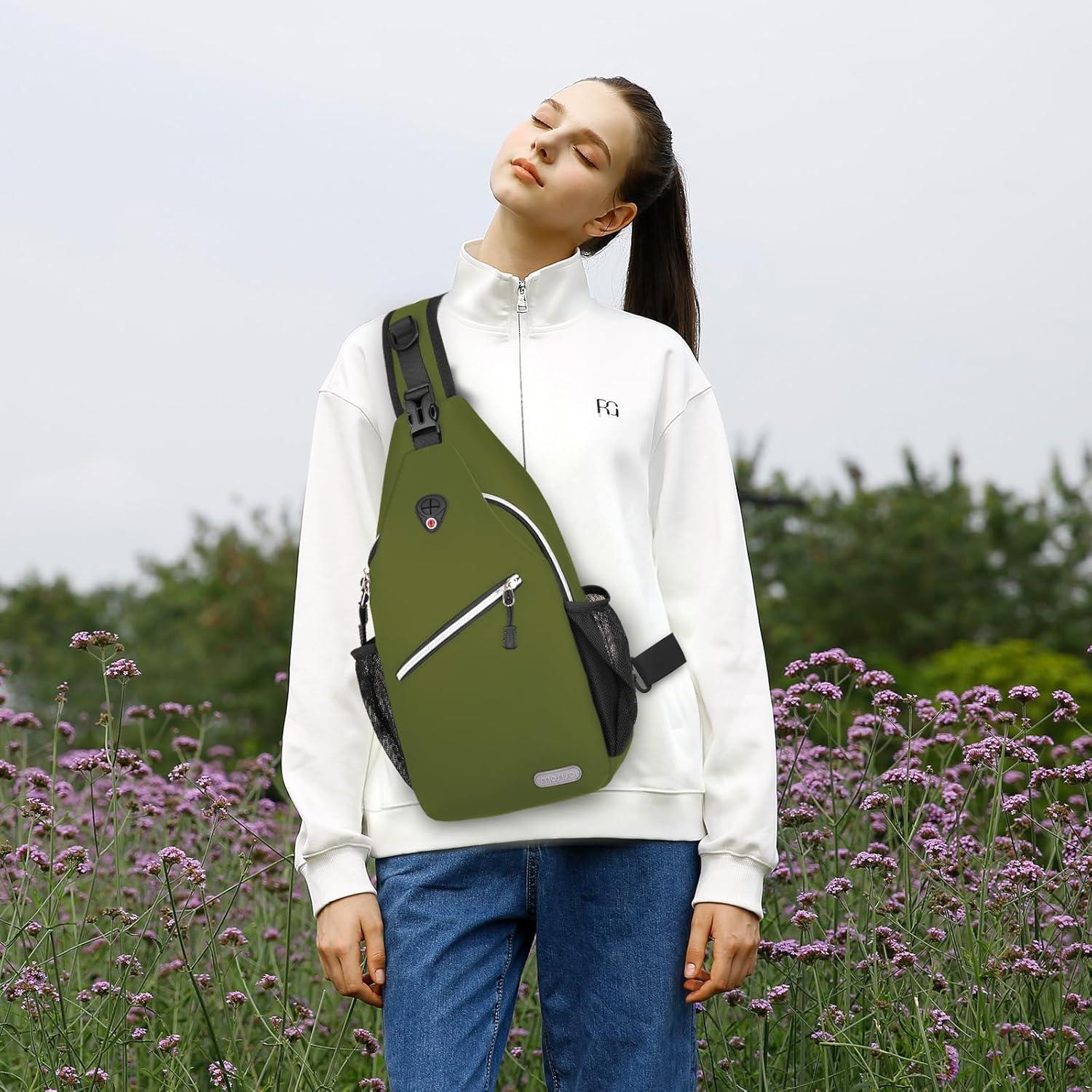 imageMOSISO Sling Backpack Multipurpose Crossbody Shoulder Bag Travel Hiking DaypackArmy Green