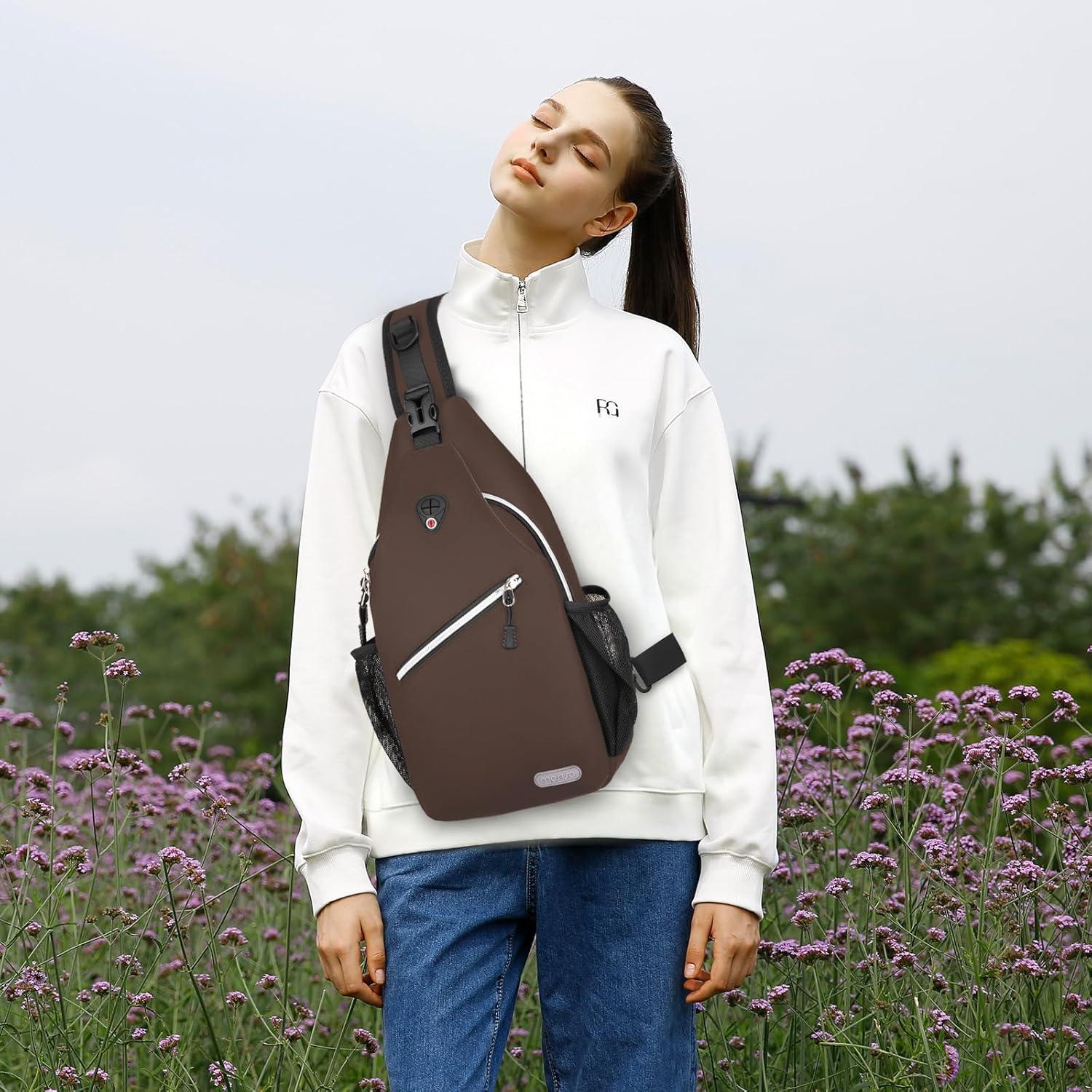 imageMOSISO Sling Backpack Multipurpose Crossbody Shoulder Bag Travel Hiking DaypackCaramel Brown