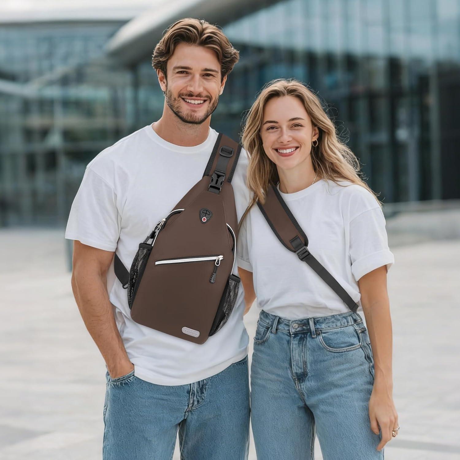 imageMOSISO Sling Backpack Multipurpose Crossbody Shoulder Bag Travel Hiking DaypackCaramel Brown