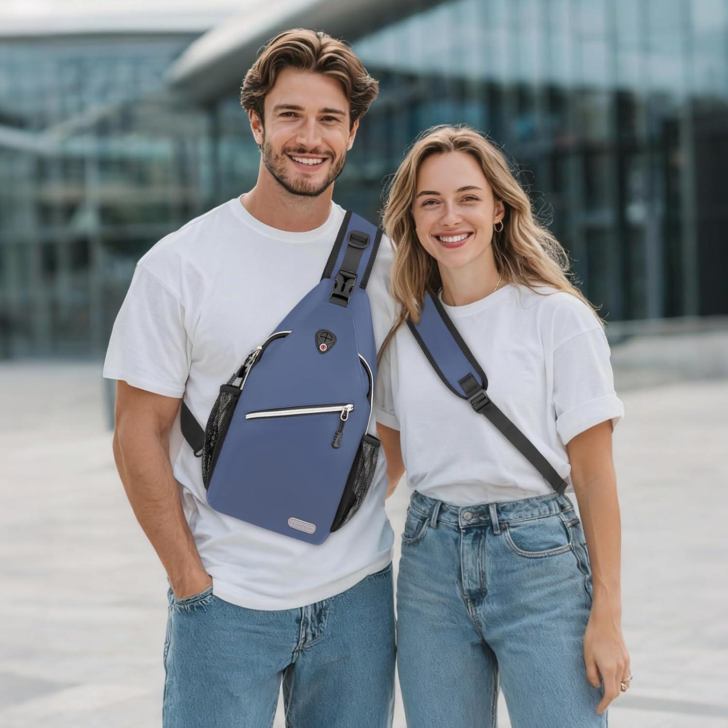 imageMOSISO Sling Backpack Multipurpose Crossbody Shoulder Bag Travel Hiking DaypackHaze Blue