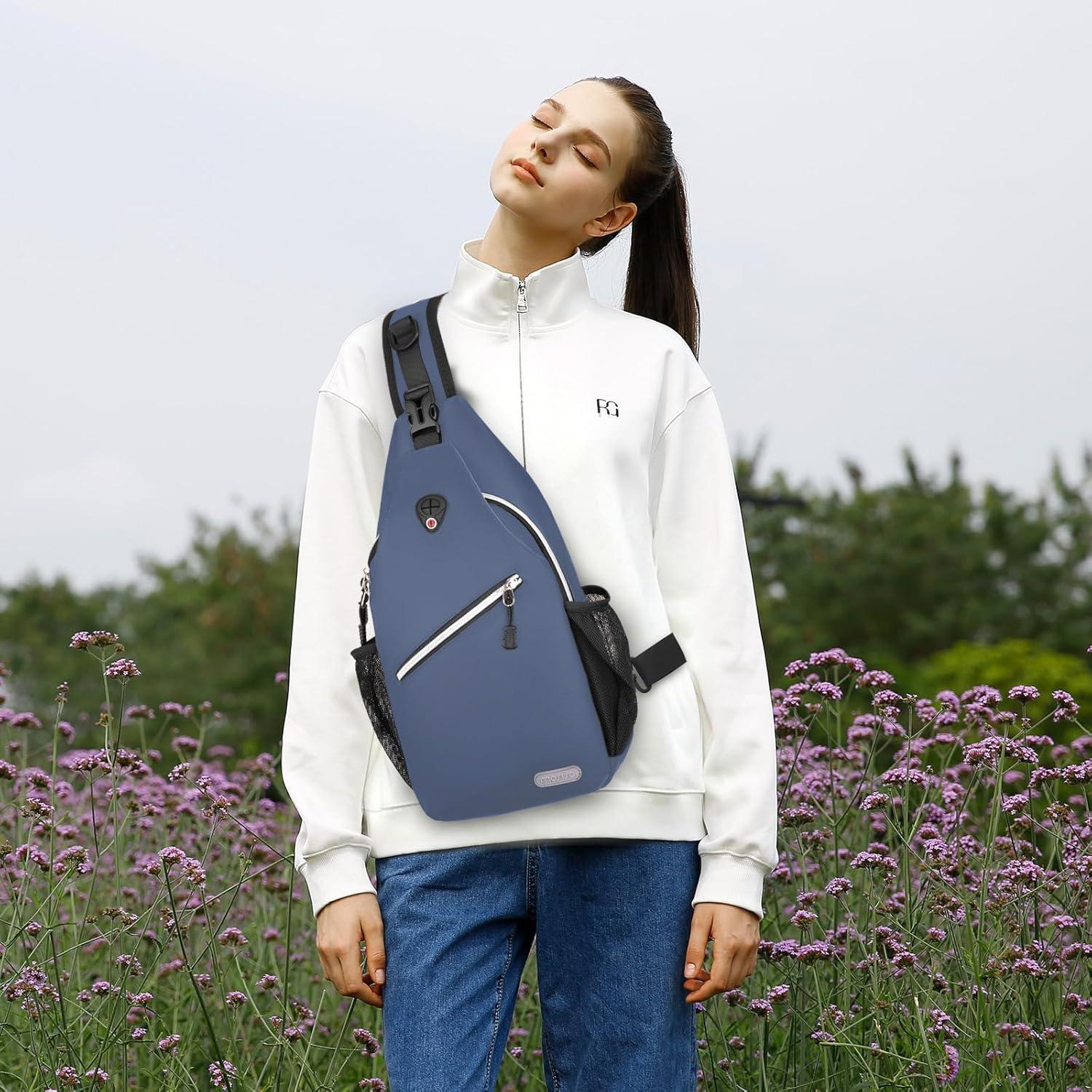 imageMOSISO Sling Backpack Multipurpose Crossbody Shoulder Bag Travel Hiking DaypackHaze Blue