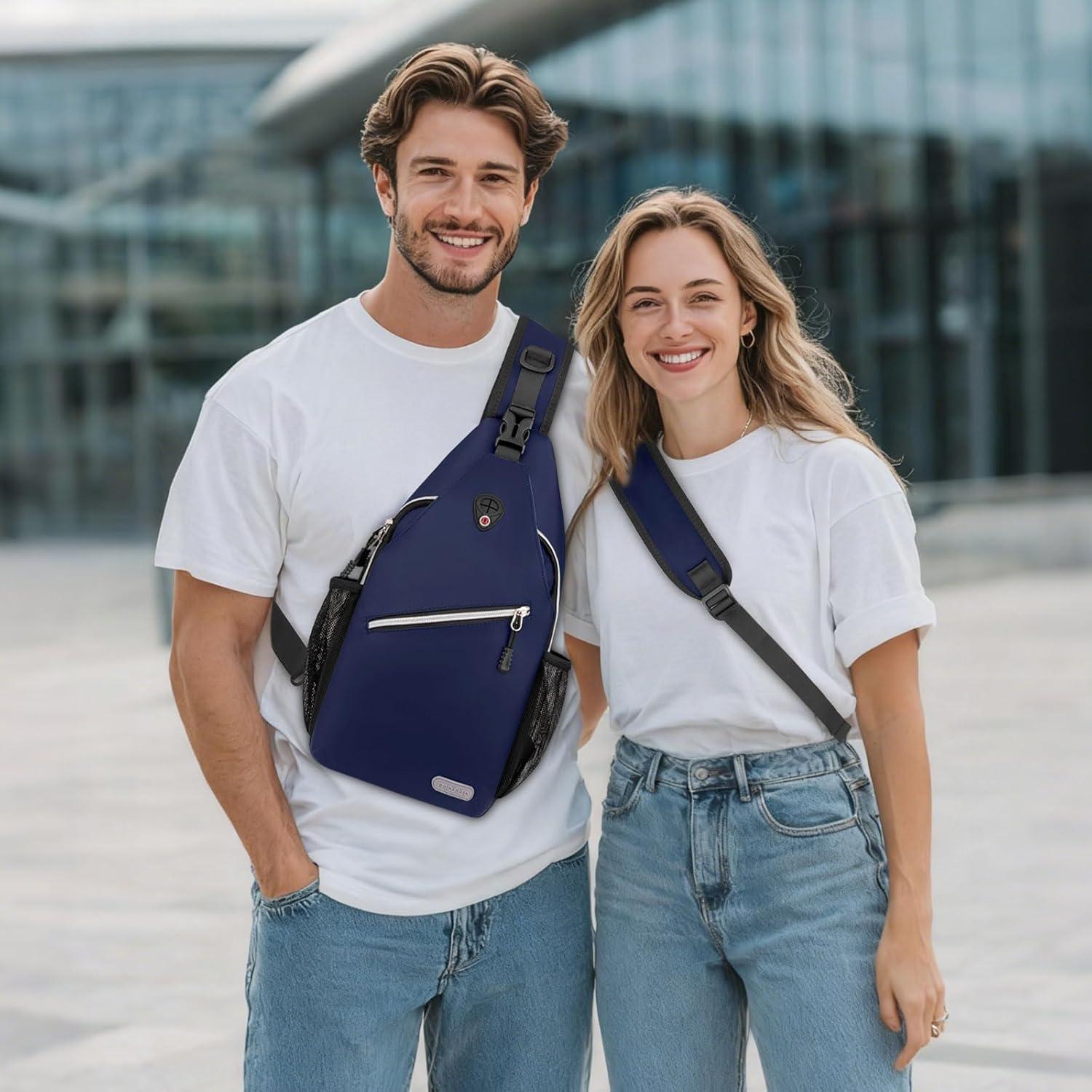 imageMOSISO Sling Backpack Multipurpose Crossbody Shoulder Bag Travel Hiking DaypackNavy Blue