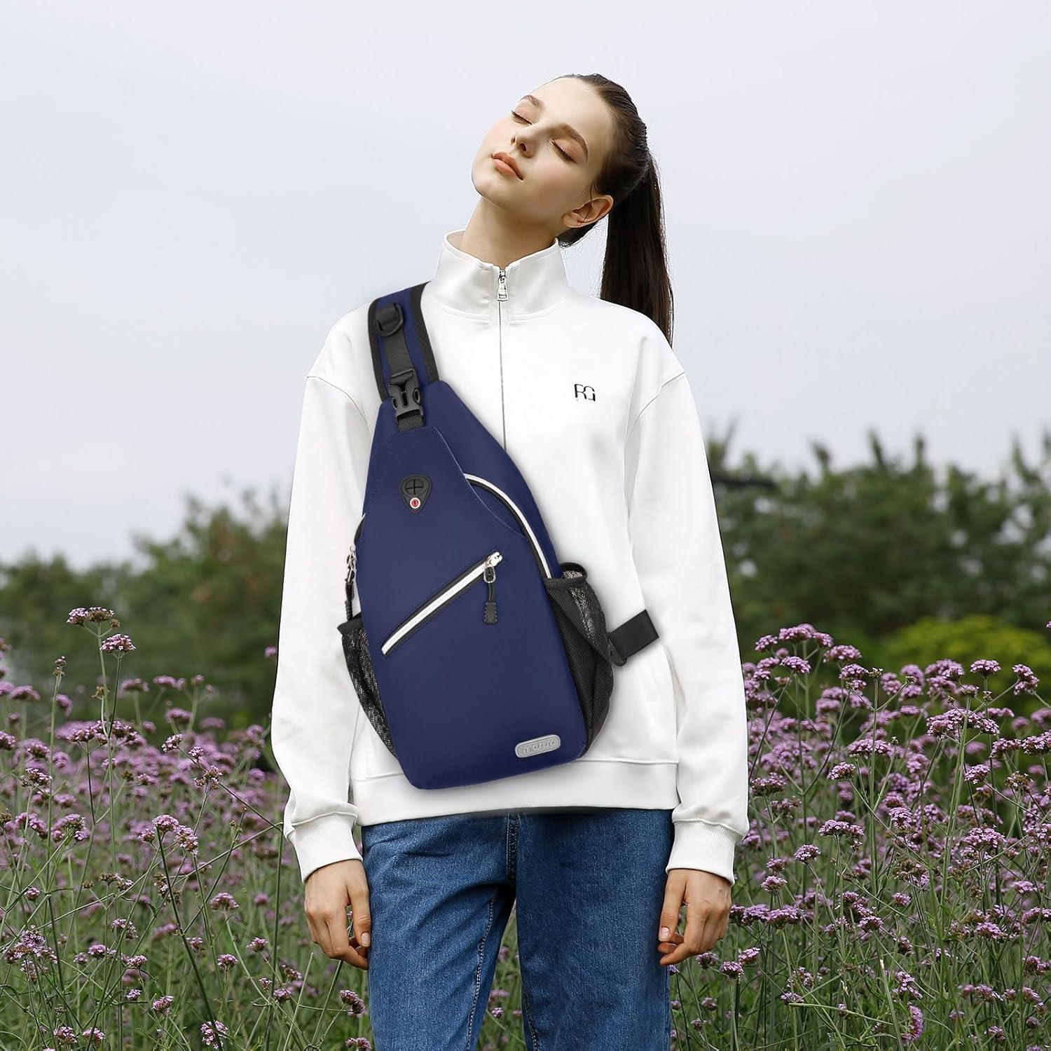 imageMOSISO Sling Backpack Multipurpose Crossbody Shoulder Bag Travel Hiking DaypackNavy Blue