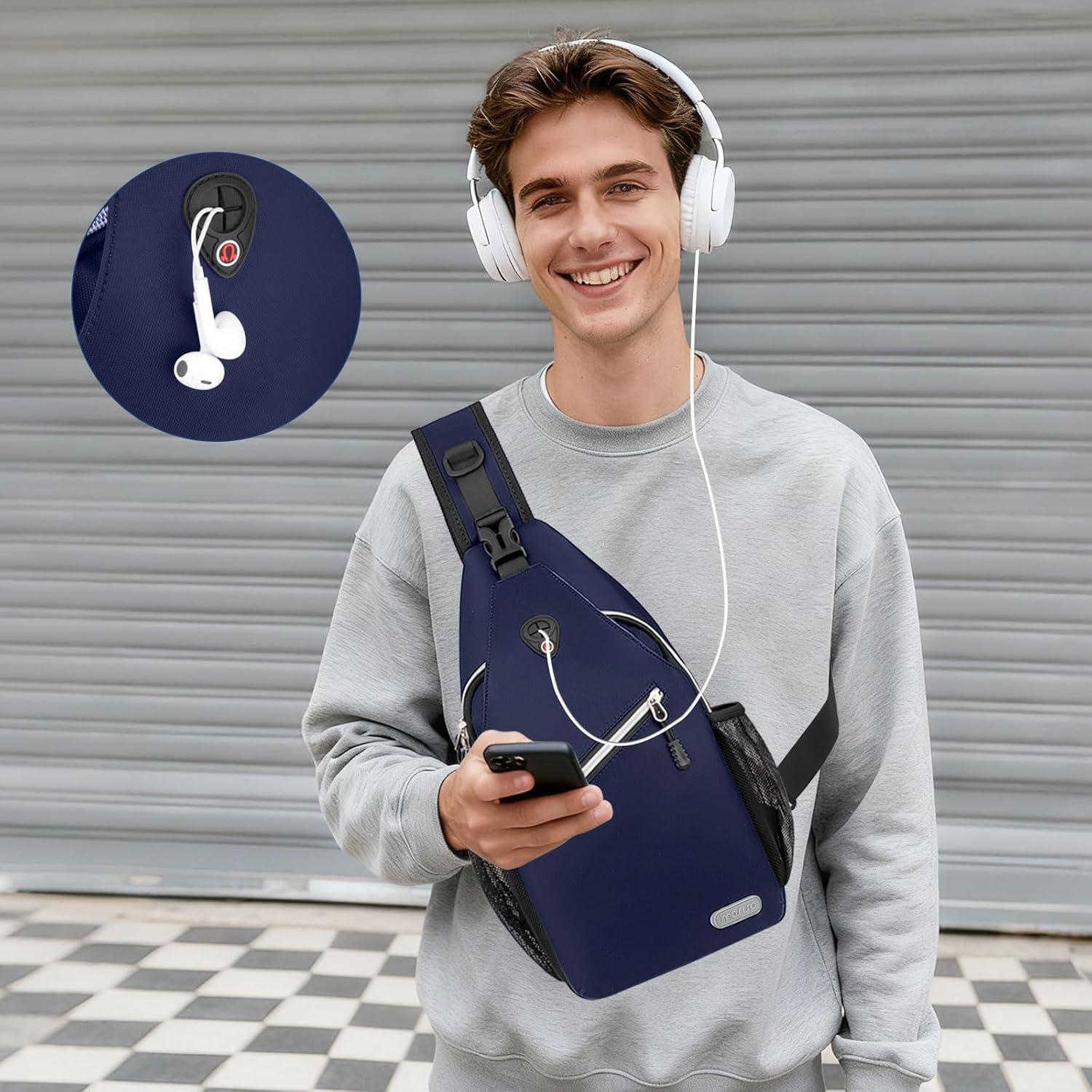imageMOSISO Sling Backpack Multipurpose Crossbody Shoulder Bag Travel Hiking DaypackNavy Blue