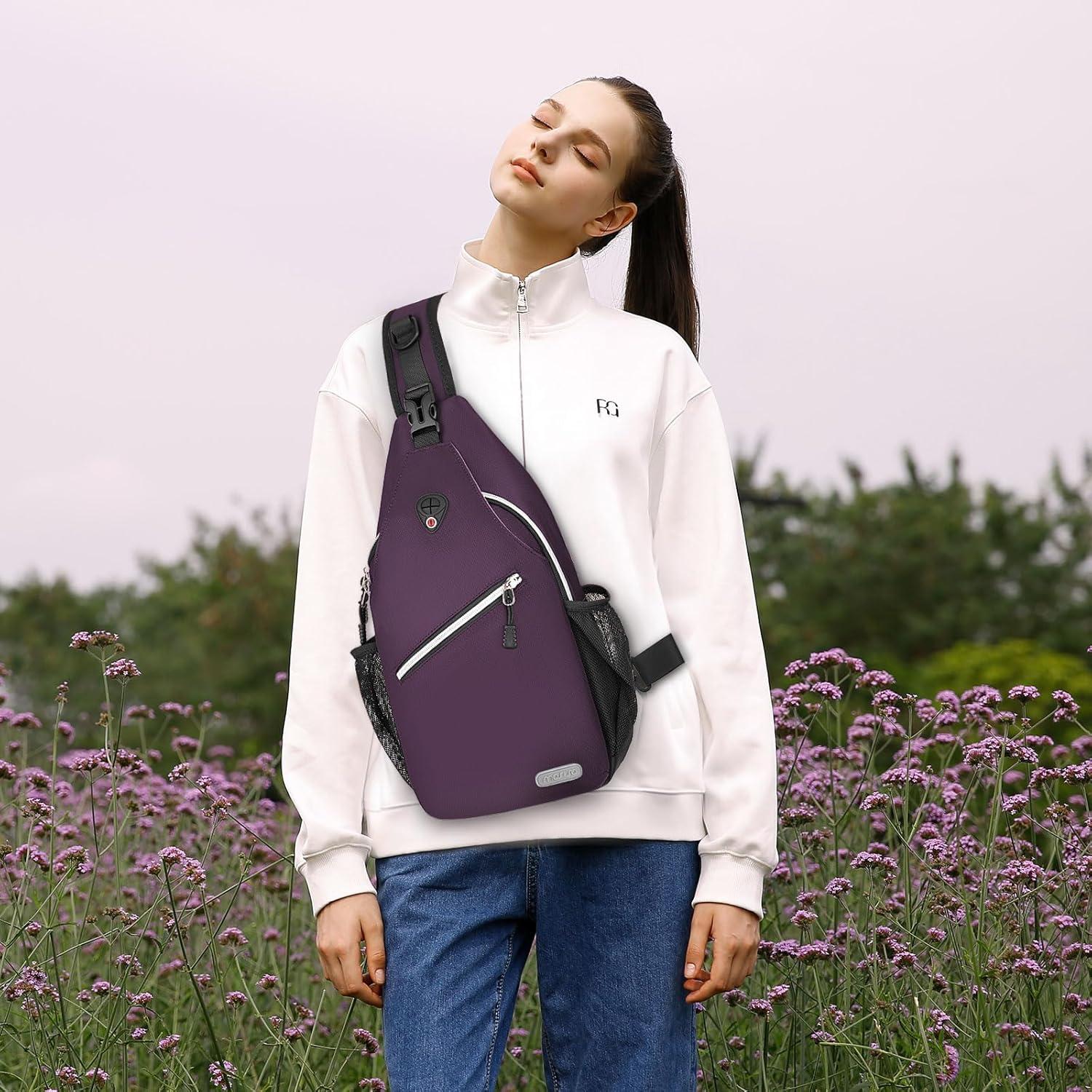 imageMOSISO Sling Backpack Multipurpose Crossbody Shoulder Bag Travel Hiking DaypackPurple